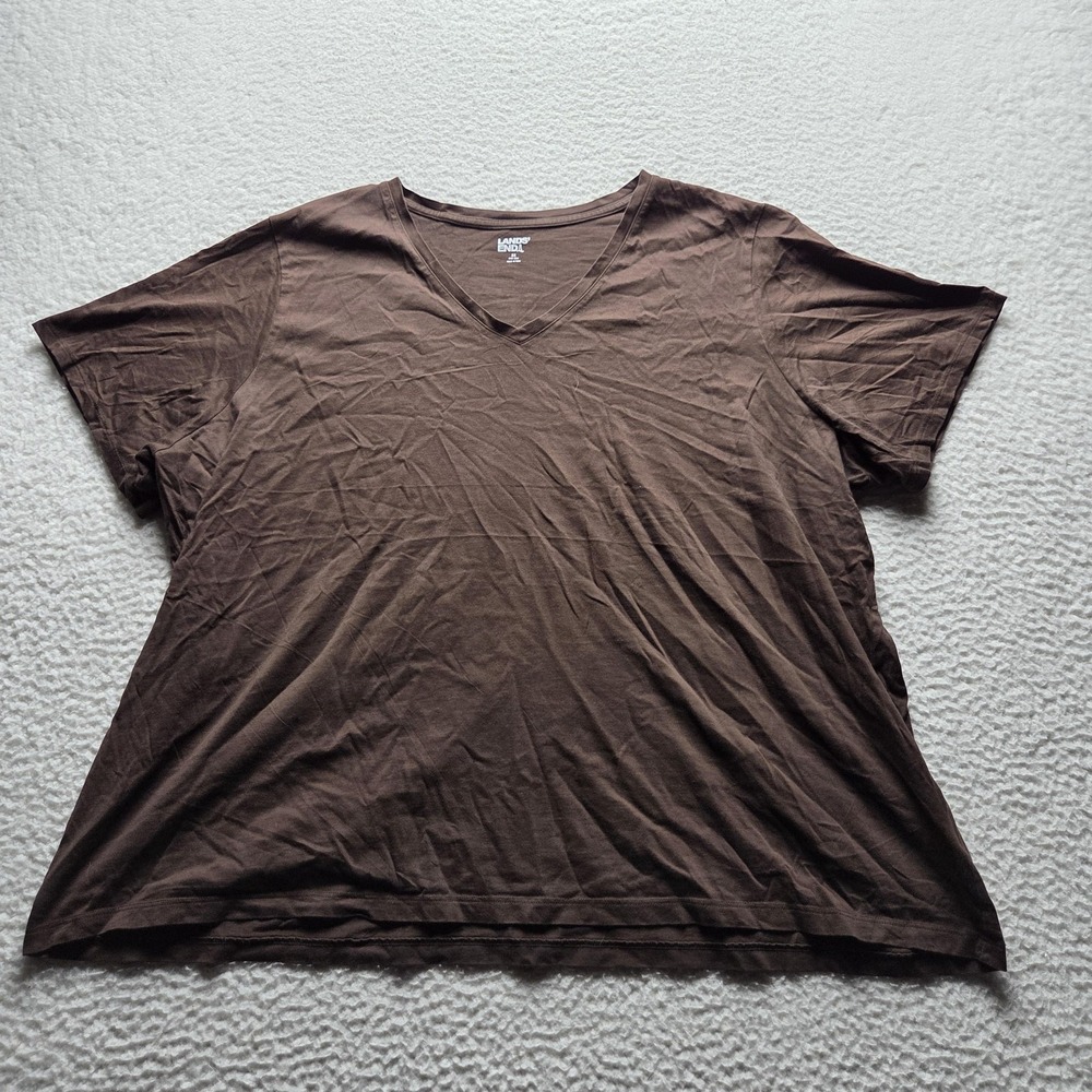 Lands' End Shirt Womens Plus 3X Brown V Neck Short Sleeve Solid Jersey Top